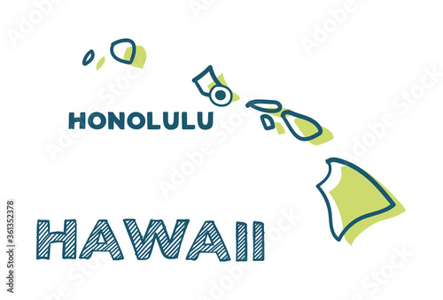Doodle vector map of Hawaii state of USA.
