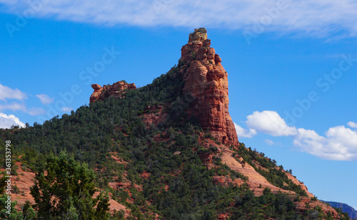 The beauty of one of Sedona s landmark sandstone formations known as Coffee Pot on a clear spring day.