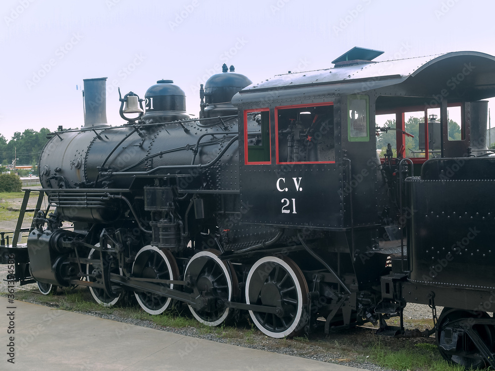Detailed photograph of steam era locomotive. Detailed photograph of steam era locomotive.