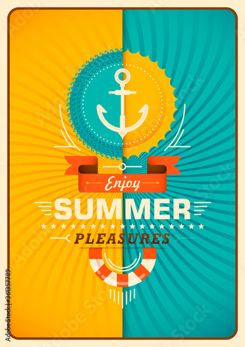 Summer poster design in color. Vector illustration.