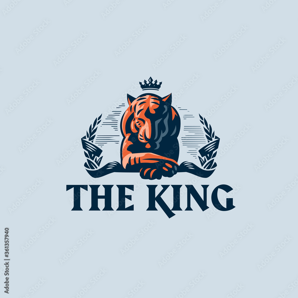 A calm tiger with a crown lies with its paw on its paw. A calm tiger with a crown lies with its paw on its paw.