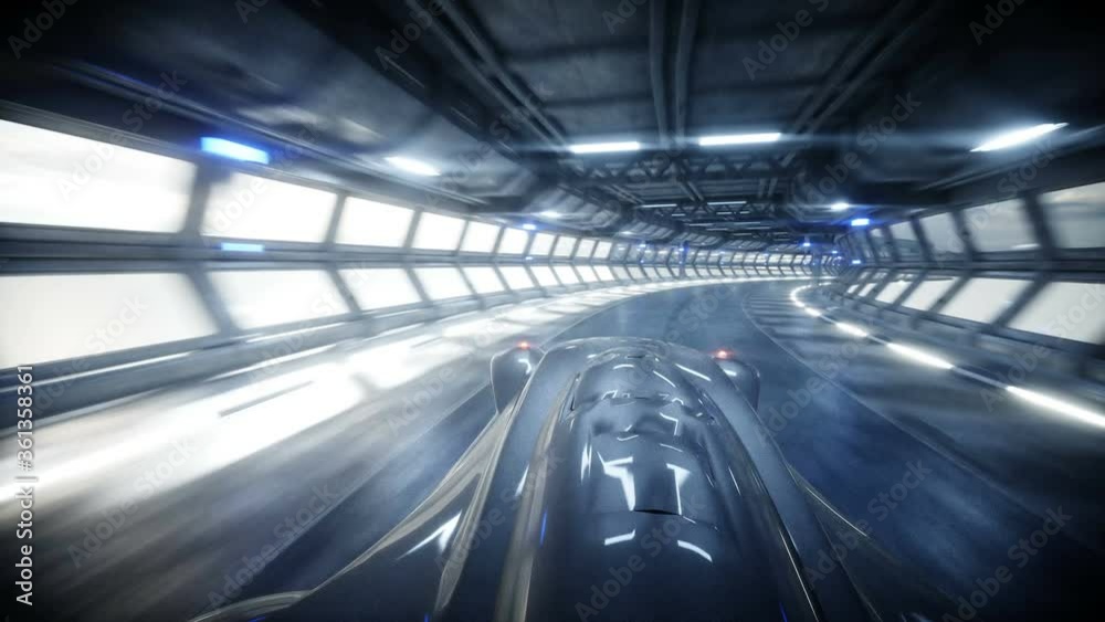 futuristic flying car fast driving in sci fi tunnel, coridor. Concept of future. Realistic 4k animation. futuristic flying car fast driving in sci fi tunnel, coridor. Concept of future. Realistic 4k animation.