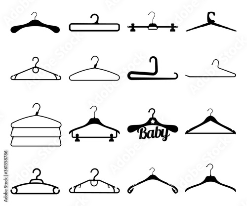 Vector set of different clothes hangers silhouettes