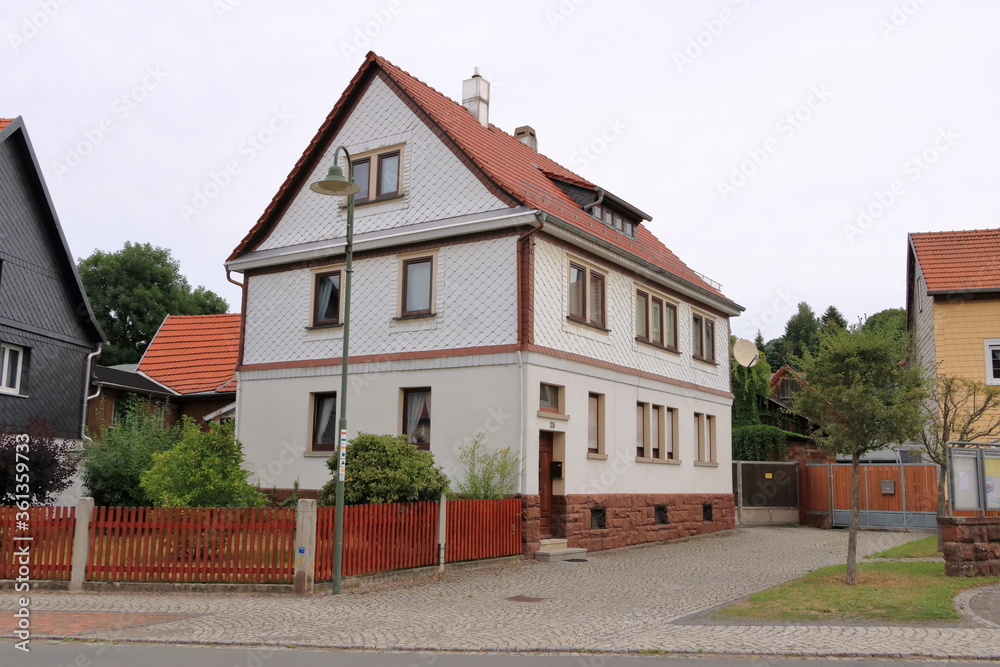 typical slated facades of old houses in thuringia in Germany typical slated facades of old houses in thuringia in Germany