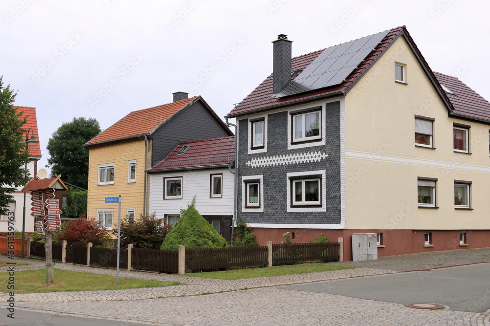 typical slated facades of old houses in thuringia in Germany typical slated facades of old houses in thuringia in Germany