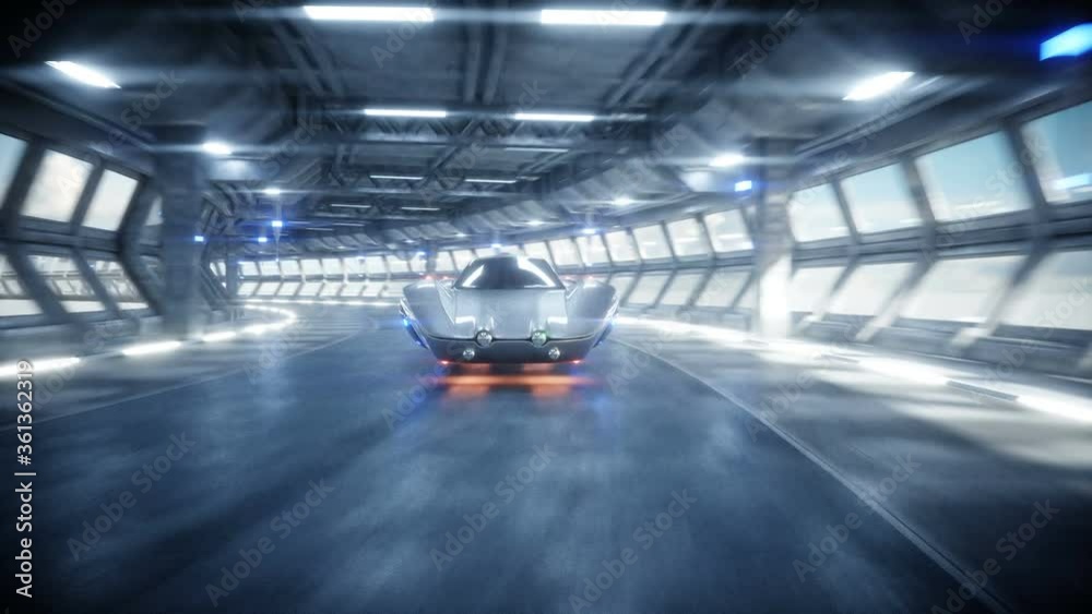 futuristic flying car fast driving in sci fi tunnel, coridor. Concept of future. Realistic 4k animation. futuristic flying car fast driving in sci fi tunnel, coridor. Concept of future. Realistic 4k animation.