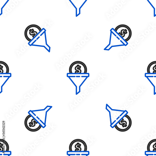 Line Lead management icon isolated seamless pattern on white background. Funnel with money. Target client business concept. Colorful outline concept. Vector.