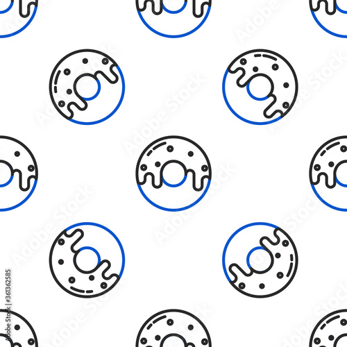 Line Donut with sweet glaze icon isolated seamless pattern on white background. Colorful outline concept. Vector.