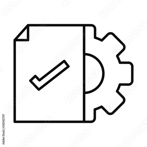 document with check mark and gear wheel icon, line style
