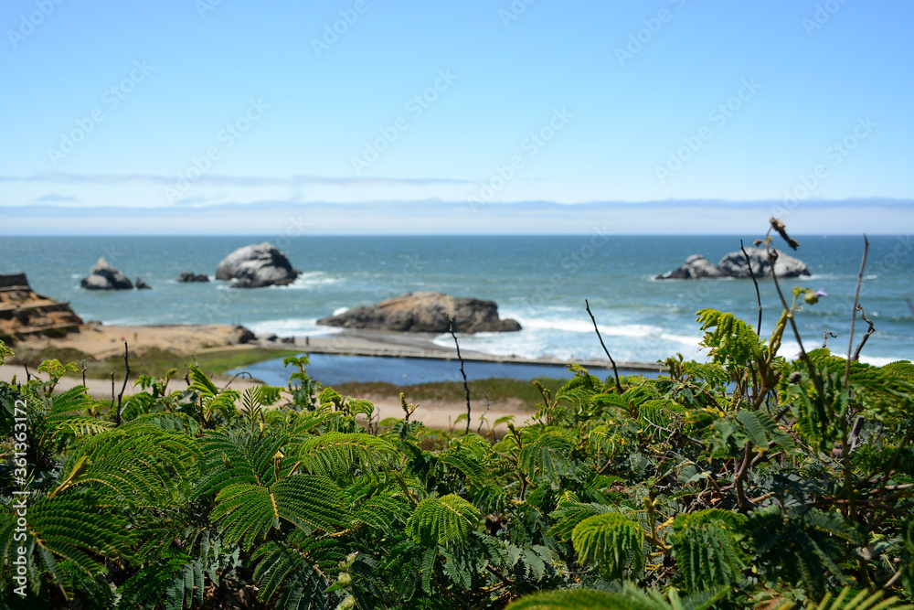 San Francisco California USA - August 17, 2019: Ocean view from Lands end Lookout San Francisco California USA - August 17, 2019: Ocean view from Lands end Lookout