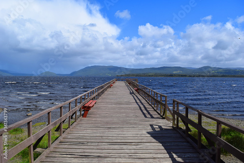 Dock in the Huillinco lake  Chiloe Island