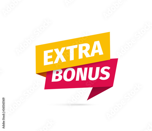 Red and yellow extra bonus isolated vector icon on white background.
