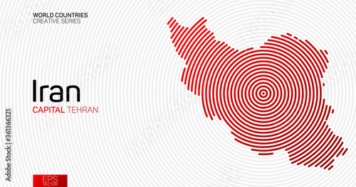 Abstract map of Iran with red circle lines