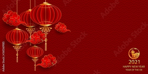 Happy new year 2021 / Chinese new year / Year of the ox / Zodiac sign for greetings card, invitation, posters, brochure, calendar, flyers, banners.