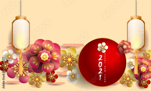 Happy new year 2021 / Chinese new year / Year of the ox / Zodiac sign for greetings card, invitation, posters, brochure, calendar, flyers, banners.