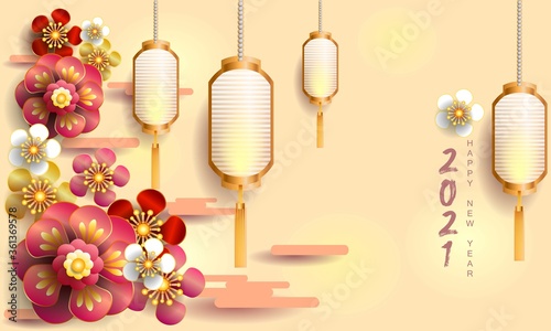 Happy new year 2021 / Chinese new year / Year of the ox / Zodiac sign for greetings card, invitation, posters, brochure, calendar, flyers, banners.