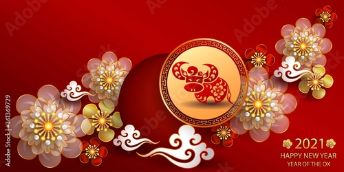 Happy new year 2021 / Chinese new year / Year of the ox / Zodiac sign for greetings card, invitation, posters, brochure, calendar, flyers, banners.