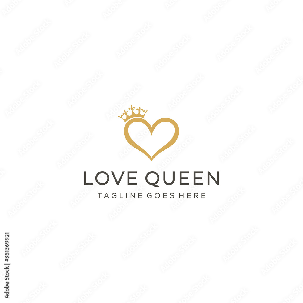 Illustration of heart abstract sign made luxurious with a crown on it.