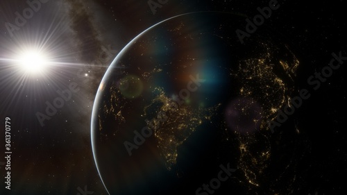 Universe filled with stars. Cosmic landscape, beautiful science fiction wallpaper with endless deep space. 3D render