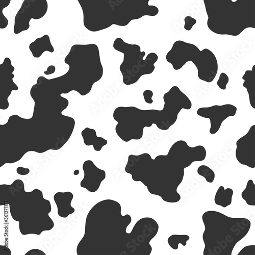 Seamless black and white cow pattern. Can be used for wallpaper, pattern fills, web page background, surface textures. Vector 