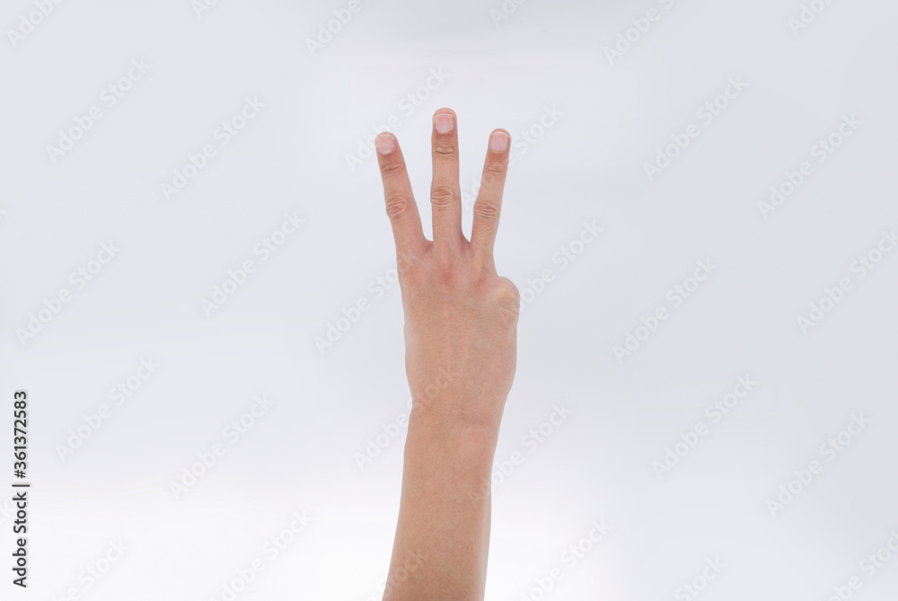 Number three index finger on white background Number three index finger on white background