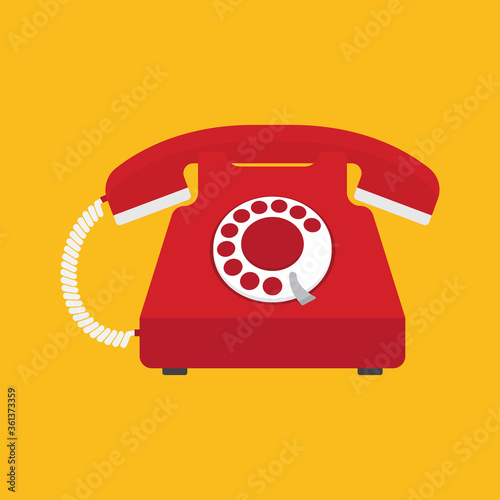 Red old phone flat icon. Vector illustration