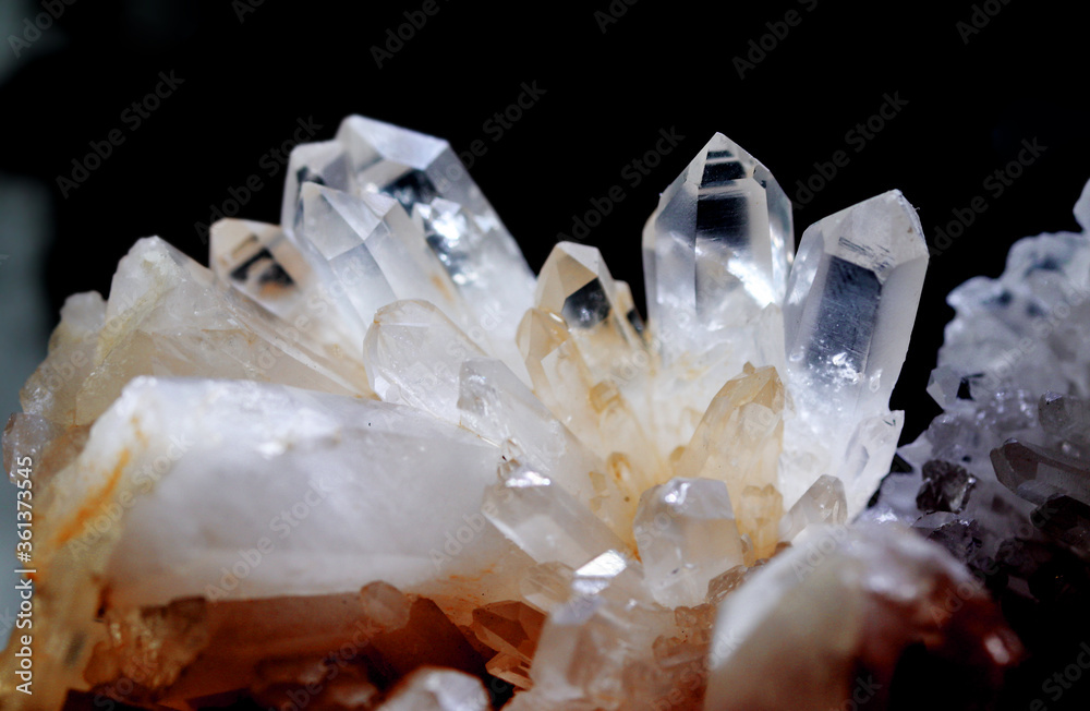 Texture of gemstone rhinestone closeup as a part of cluster geode filled with rock Quartz crystals. Texture of gemstone rhinestone closeup as a part of cluster geode filled with rock Quartz crystals.