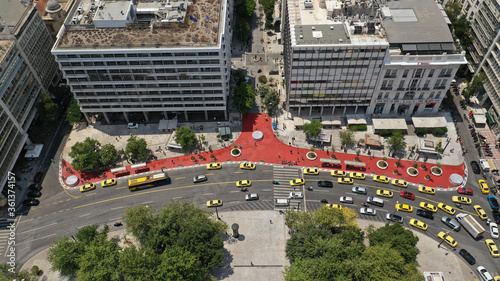 Aerial drone photo of new renovated Syntagma square pedestrian walk way part of new long walk of Athens centre, Attica, Greece photo