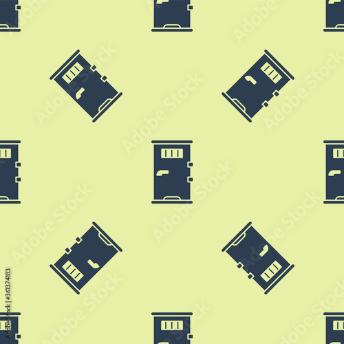 Blue Prison cell door with grill window icon isolated seamless pattern on yellow background.  Vector Illustration