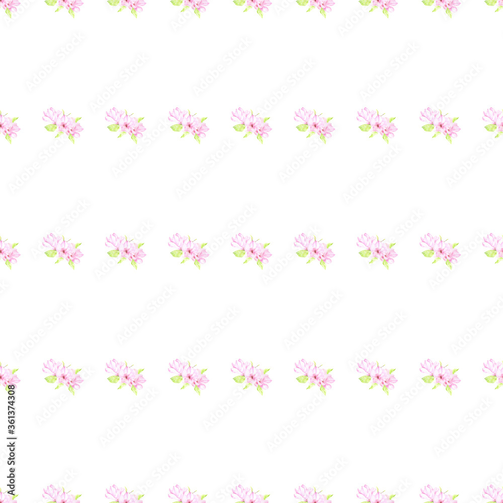 Watercolor seamless pattern from a bouquet of magnolia. Perfect in printing, textile, web design, souvenir products, scrapbooking and many other creative ideas.