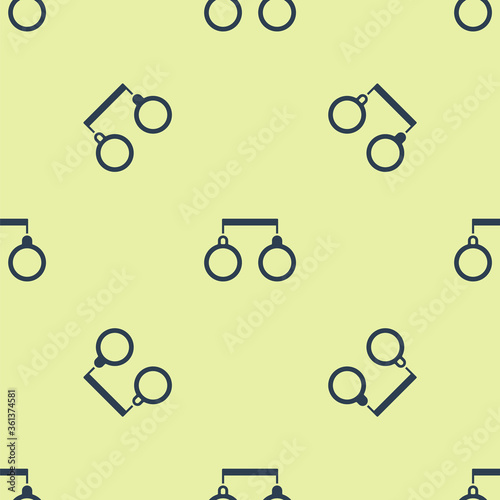 Blue Handcuffs icon isolated seamless pattern on yellow background.  Vector Illustration