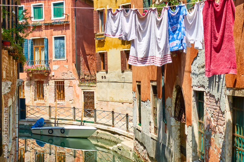 Colorful side canal in Venice