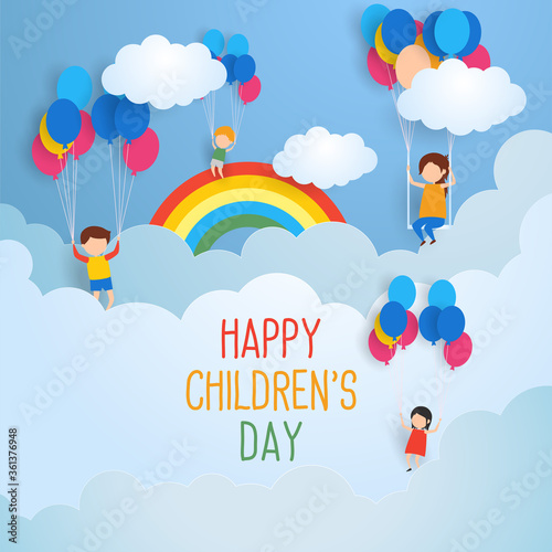 happy children's day for international children celebration paper art. vector illustration