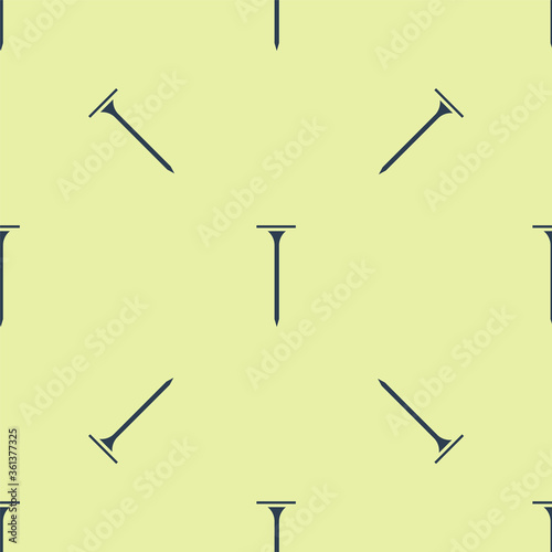 Blue Metallic nail icon isolated seamless pattern on yellow background.  Vector Illustration