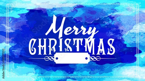 original merry christmas holiday greeting card with white wild west typography contrasting with dark blue watercolor background