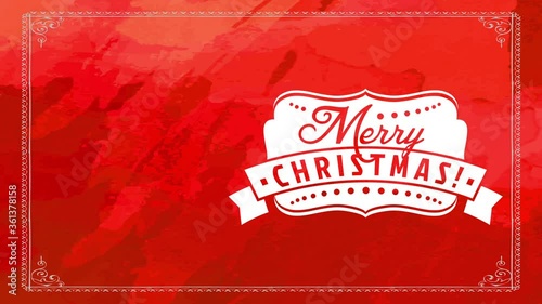 white ornamented insignia with antique merry christmas with large medal over shiny red hand multicolor scene