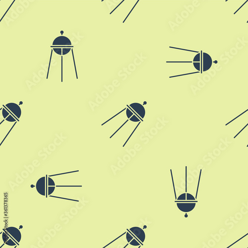 Blue Satellite icon isolated seamless pattern on yellow background.  Vector Illustration