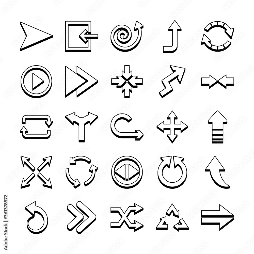 spiral arrow and arrows icon set, line style spiral arrow and arrows icon set, line style