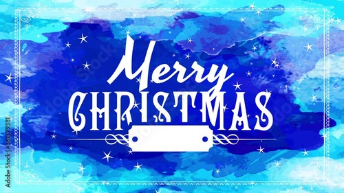 genuine merry christmas vacation greeting card with white wilderness western typography opposite with dark blue watercolour scene