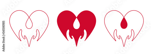 Logo concept for donate blood. Hands in the shape of heart with blood drop.
Medical theme graphic logo for use in charitable organizations. Red and white colors.