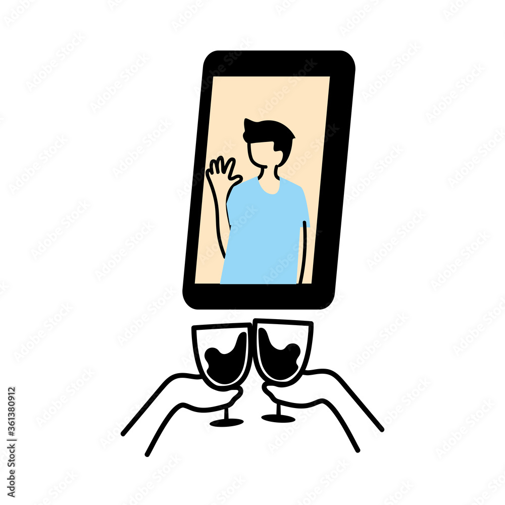 man on smartphone and hands holding wine cups vector design man on smartphone and hands holding wine cups vector design