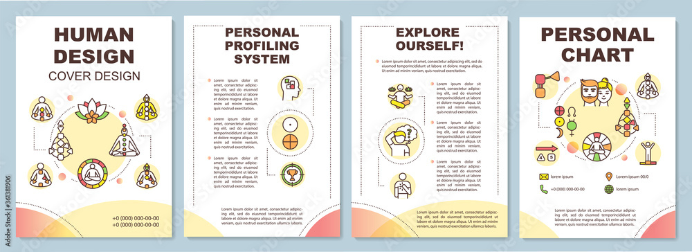 Human design brochure template. Personality classification. Flyer, booklet, leaflet print, cover design with linear icons. Vector layouts for magazines, annual reports, advertising posters