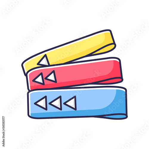 Resistance bands RGB color icon. Home gym equipment for fitness exercise. Sport gear for resistance training. Sportive elastic bands isolated vector illustration