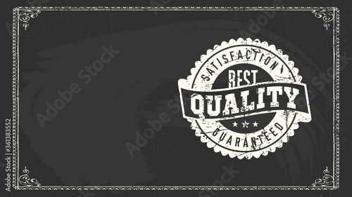 best quality satisfaction secured sign with white filth chalk oval icon over chalkboard for knit partner