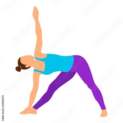 Yoga pose. Silhouette of slim young girl in yoga asana, stretching exercises. 