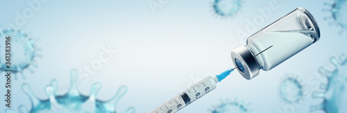 Vaccination or drug concept image with Coronavirus Covid-19 SARS-CoV-2 virus. photo