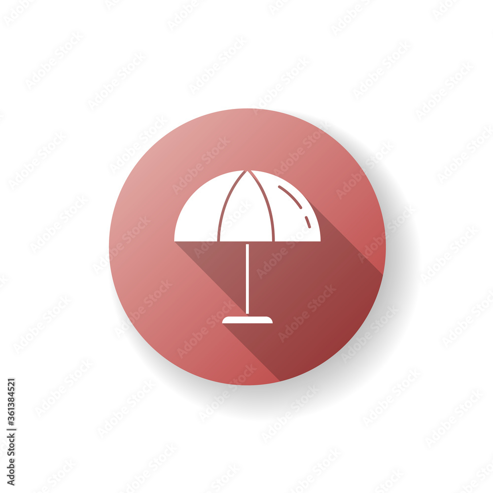 Beach umbrella red flat design long shadow glyph icon. Parasol to protect from sun burn. Sunbathing in summertime. Relaxation on resort. Seaside rest in shade. Silhouette RGB color illustration Beach umbrella red flat design long shadow glyph icon. Parasol to protect from sun burn. Sunbathing in summertime. Relaxation on resort. Seaside rest in shade. Silhouette RGB color illustration