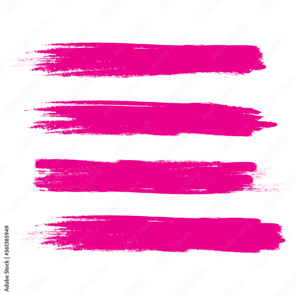 Pink brush stroke set isolated on white background. Trendy brush stroke vector for ink paint, grunge backdrop, dirt banner, watercolor design and dirty texture. Brush stroke vector