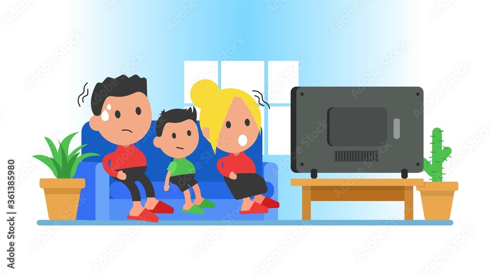 Family watch scary news on tv sitting on the sofa. Quarantine, coronavirus, stay home, stay healthy.
Family watch scary news on tv sitting on the sofa. Quarantine, coronavirus, stay home, stay healthy.