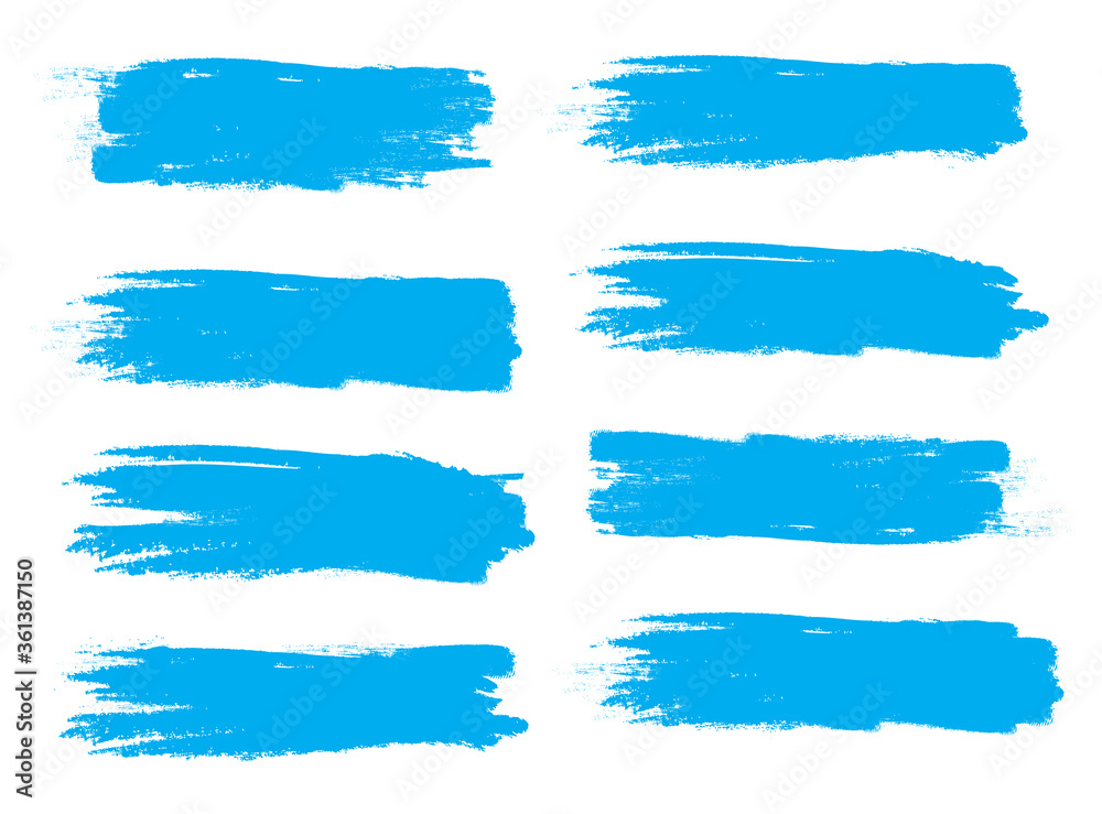 Blue brush stroke set isolated on white background. Trendy brush stroke vector for ink paint, grunge backdrop, dirt banner, watercolor design and dirty texture. Brush stroke vector